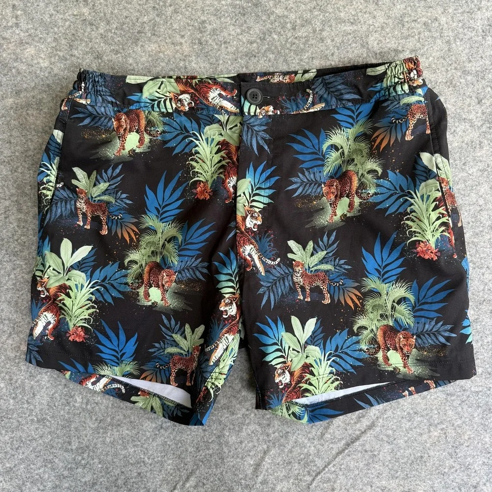 Good Man Brand Swim Trunks Shorts Mens Large Multicolor Jungle Tiger Lined